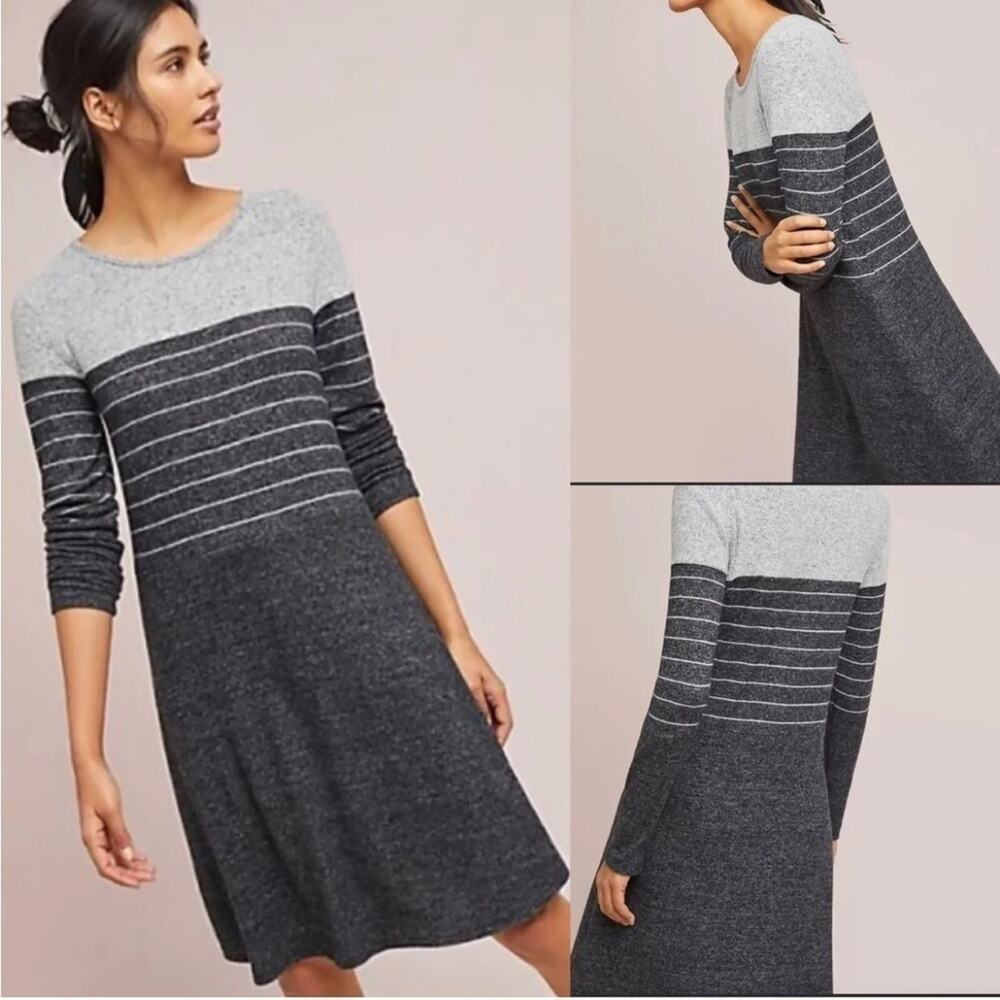 Ella Mara Anthropologie Women's Brushed Fleece Sweater Dress Size S Gray Striped